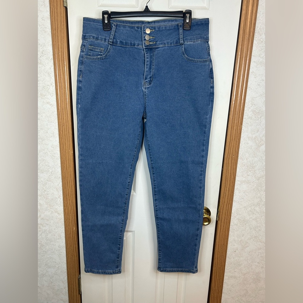 XXL High Rise Skinny Jeans Light Wash Stretch Denim Sculpting Fit